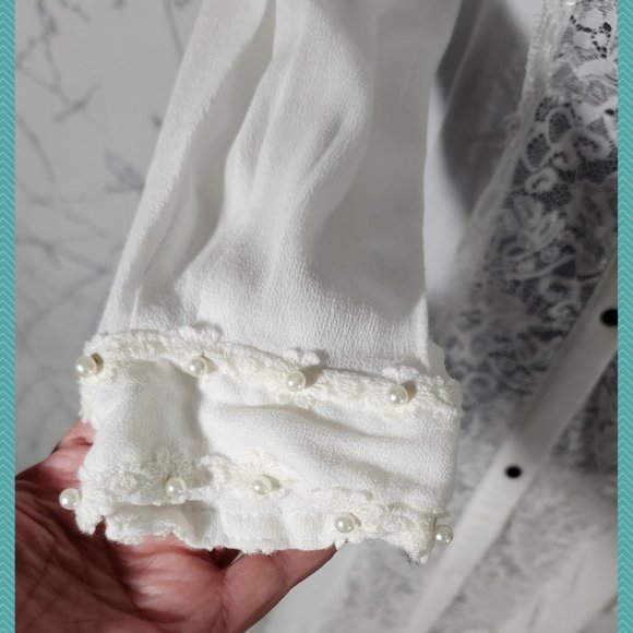 POL White Snap Front Lace Panel Shirt Dress - Picture 4 of 7